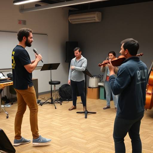 Alunos participando de um exerc√≠cio de improvisa√§√£o em um curso de atua√§√£o para iniciantes.